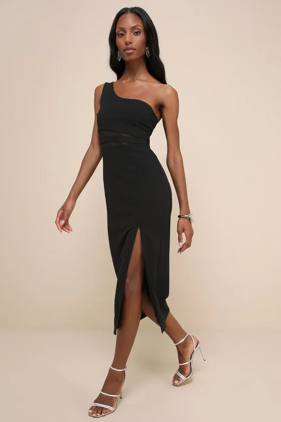 Exceptional Attitude Black Mesh One-Shoulder Bodycon Midi Dress sold by Lulus product image thumbnail 2