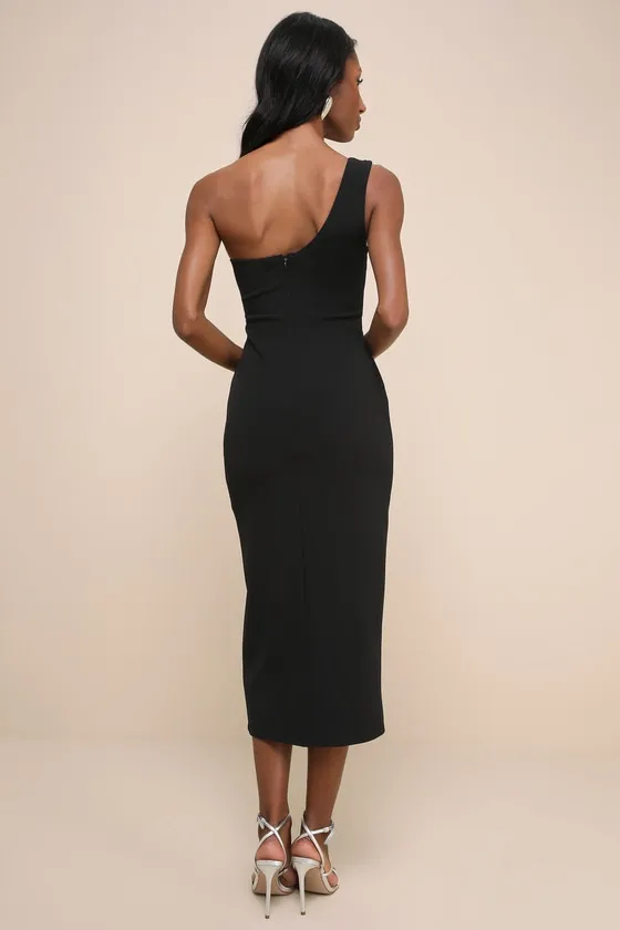 Exceptional Attitude Black Mesh One-Shoulder Bodycon Midi Dress sold by Lulus product image thumbnail 3
