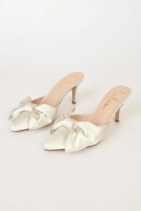 Lyle Ivory Satin Pointed-Toe Mules sold by Lulus product image thumbnail 3