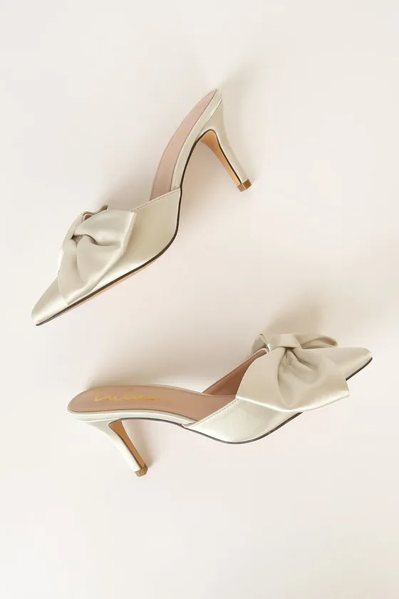 Lyle Ivory Satin Pointed-Toe Mules sold by Lulus product image thumbnail 4