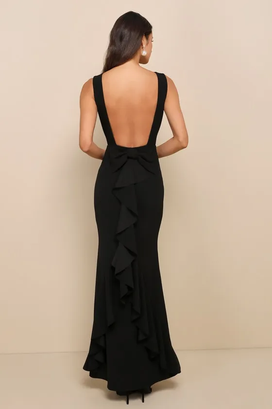 Exquisite Refinement Black Backless Bow Ruffled Maxi Dress sold by Lulus product image thumbnail 2