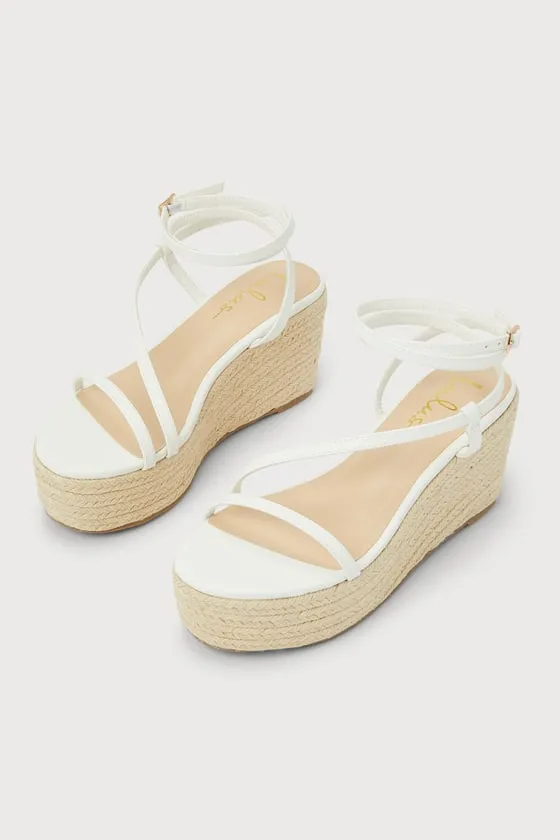 Manola White Ankle Strap Espadrille Wedges sold by Lulus
