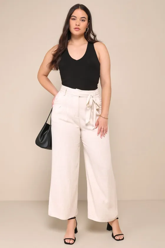 Trend Alert Beige Belted High-Waisted Wide-Leg Pants sold by Lulus product image thumbnail 2