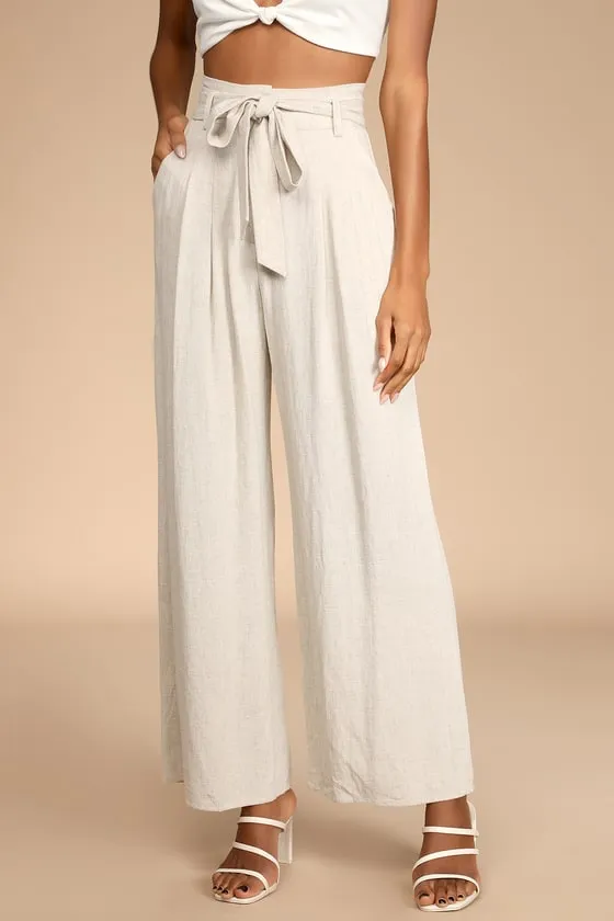 Trend Alert Beige Belted High-Waisted Wide-Leg Pants sold by Lulus product image thumbnail 3