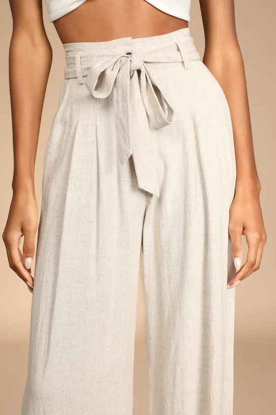 Trend Alert Beige Belted High-Waisted Wide-Leg Pants sold by Lulus product image thumbnail 4