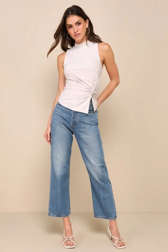 Stylish Inclination Beige Mock Neck Knot-Front Sleeveless Top sold by Lulus product image thumbnail 3