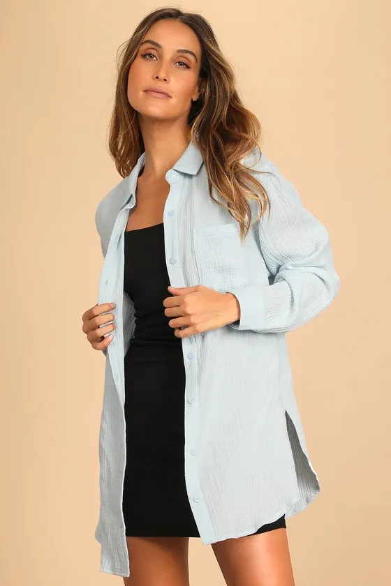 Easy To See Light Blue Oversized Button-Up Top sold by Lulus product image thumbnail 2