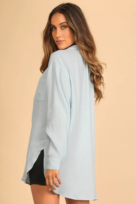 Easy To See Light Blue Oversized Button-Up Top sold by Lulus product image thumbnail 4