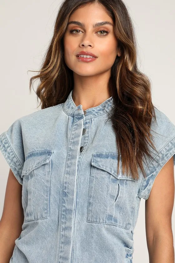 On this Sweet Day Light Wash Denim Button-Front Mini Dress sold by Lulus product image thumbnail 2