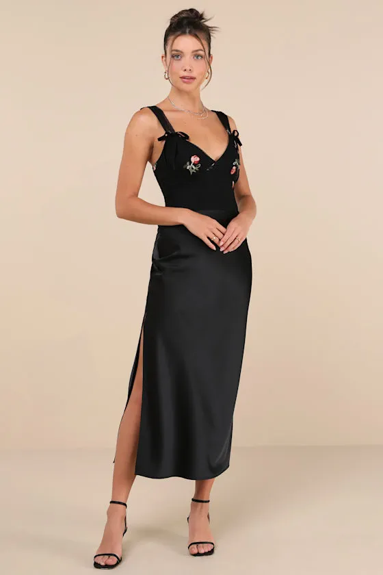 Compellingly Romantic Black Mesh Embroidered Floral Bow Bodysuit sold by Lulus product image thumbnail 2