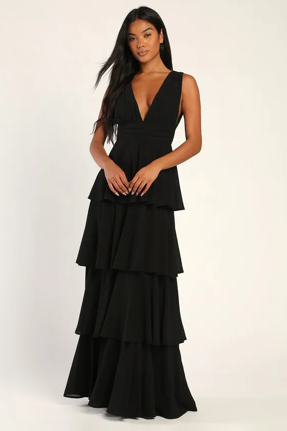 Amazing Evening Black Tiered Maxi Dress sold by Lulus