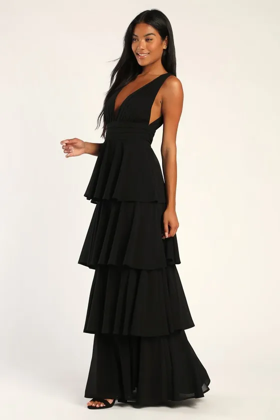 Amazing Evening Black Tiered Maxi Dress sold by Lulus product image thumbnail 4