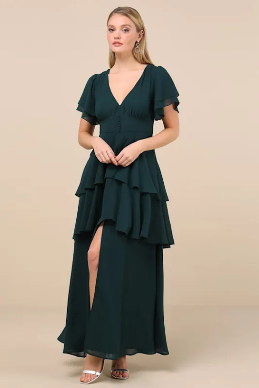 Midnight Mood Emerald Green Tiered Maxi Dress sold by Lulus