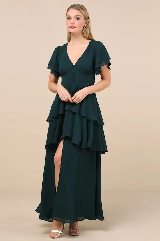 Midnight Mood Emerald Green Tiered Maxi Dress sold by Lulus