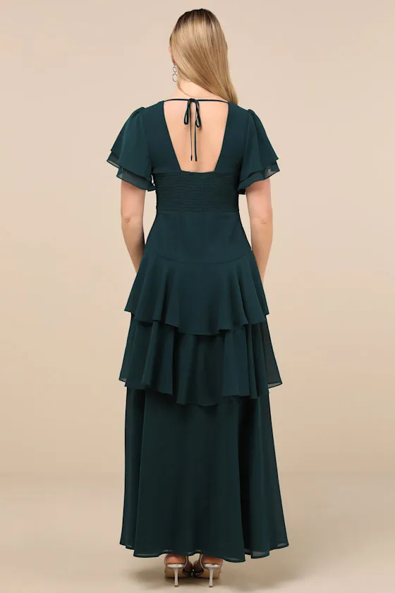 Midnight Mood Emerald Green Tiered Maxi Dress sold by Lulus product image thumbnail 3