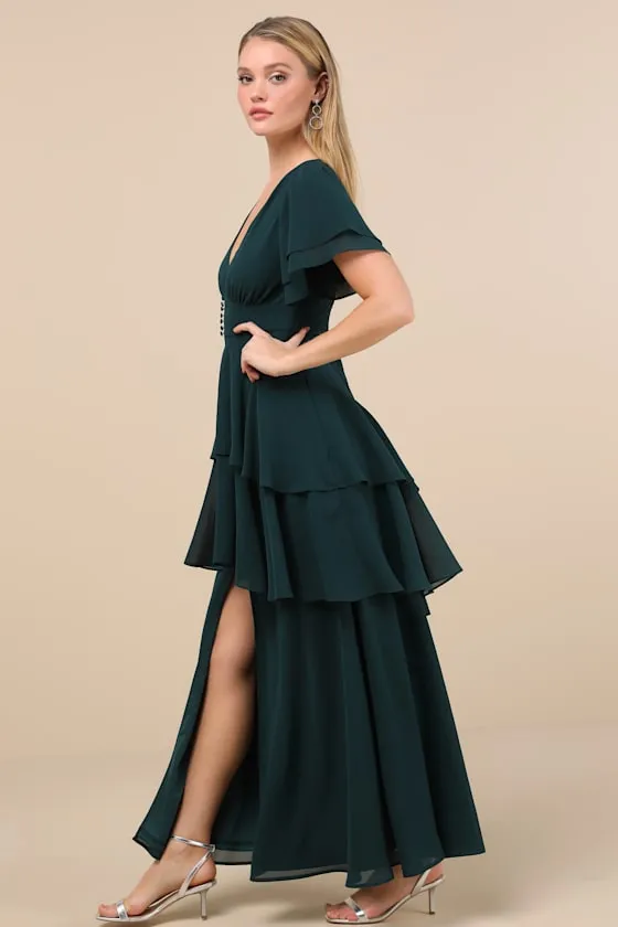 Midnight Mood Emerald Green Tiered Maxi Dress sold by Lulus product image thumbnail 4