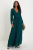 Sophisticated Grace Emerald Green Pleated Long Sleeve Maxi Dress sold by Lulus