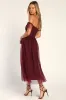 Regal Radiance Burgundy Tulle Bustier Midi Dress sold by Lulus