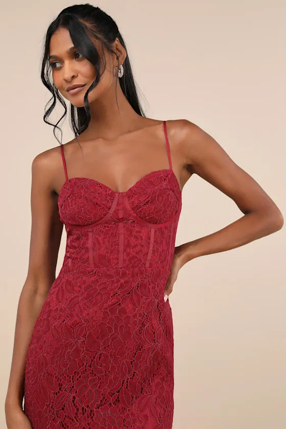 Found Your Love Wine Red Lace Sleeveless Trumpet Midi Dress sold by Lulus product image thumbnail 2