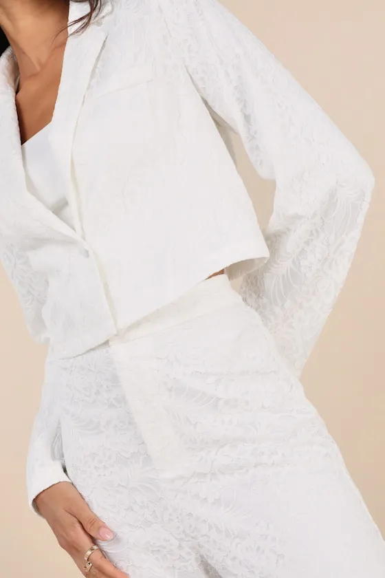 Elegant Pursuit Ivory Lace Collared Cropped Blazer sold by Lulus product image thumbnail 4
