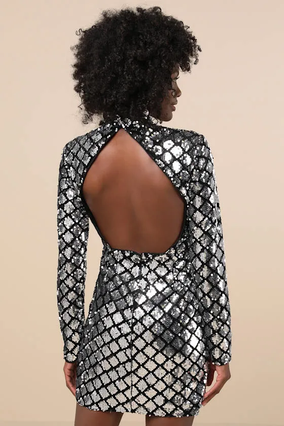 Radiant Mood Silver and Black Velvet Sequin Backless Mini Dress sold by Lulus product image thumbnail 3