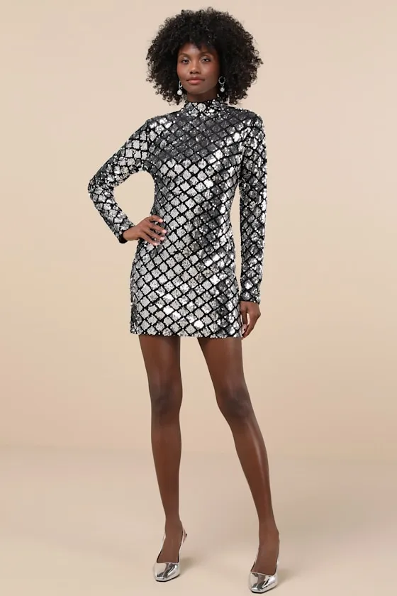 Radiant Mood Silver and Black Velvet Sequin Backless Mini Dress sold by Lulus product image thumbnail 4