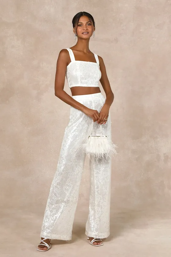 Divine Presence White Sequin Sleeveless Two-Piece Jumpsuit sold by Lulus