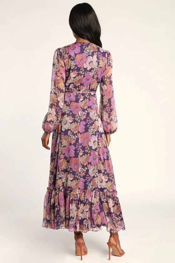 Feeling Sweet Purple Floral Print Long Sleeve Wrap Maxi Dress sold by Lulus product image thumbnail 2
