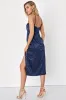 Desirable Dream Navy Blue Satin Jacquard Halter Neck Midi Dress sold by Lulus