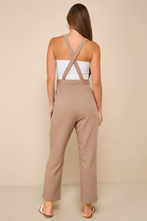 Poised Simplicity Light Brown Backless Overall Slim Leg Jumpsuit sold by Lulus product image thumbnail 3
