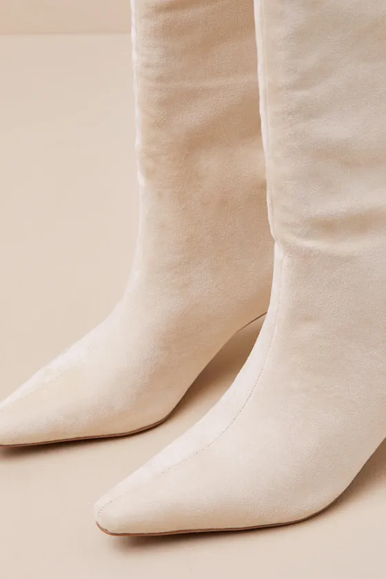 Veronna Light Nude Suede Pointed-Toe Knee-High Boots sold by Lulus product image thumbnail 3