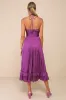 Pleasing Chicness Purple Satin Halter Tiered Midi Dress sold by Lulus