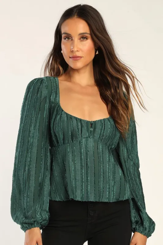 Spread the Cheer Emerald Textured Square Neck Long Sleeve Top sold by Lulus