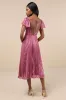 Standout Sophistication Mauve Lurex Flutter Sleeve Midi Dress sold by Lulus