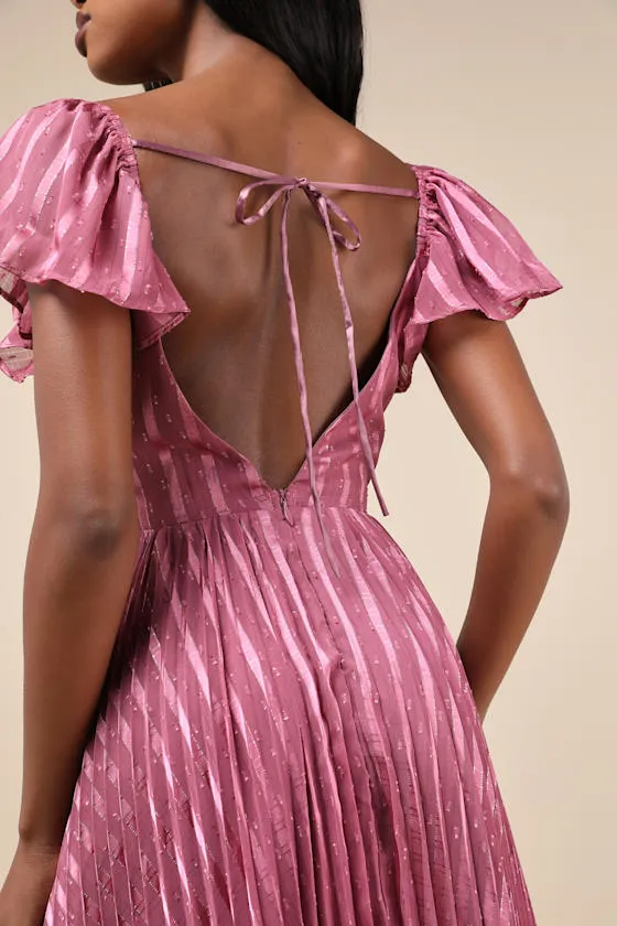 Standout Sophistication Mauve Lurex Flutter Sleeve Midi Dress sold by Lulus product image thumbnail 3