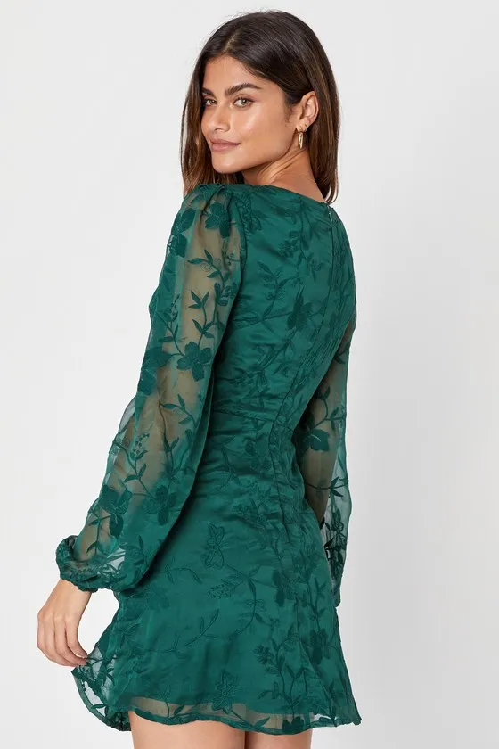 Angelic Bliss Emerald Green Embroidered Puff Sleeve Mini Dress sold by Lulus product image thumbnail 3