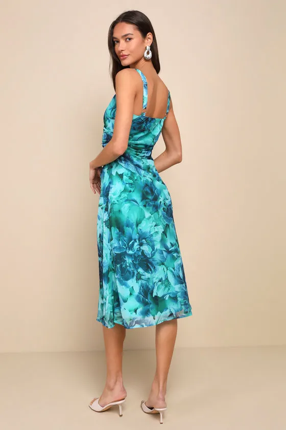 Ethereal Sweetie Teal Green Floral Chiffon Pleated Midi Dress sold by Lulus product image thumbnail 3