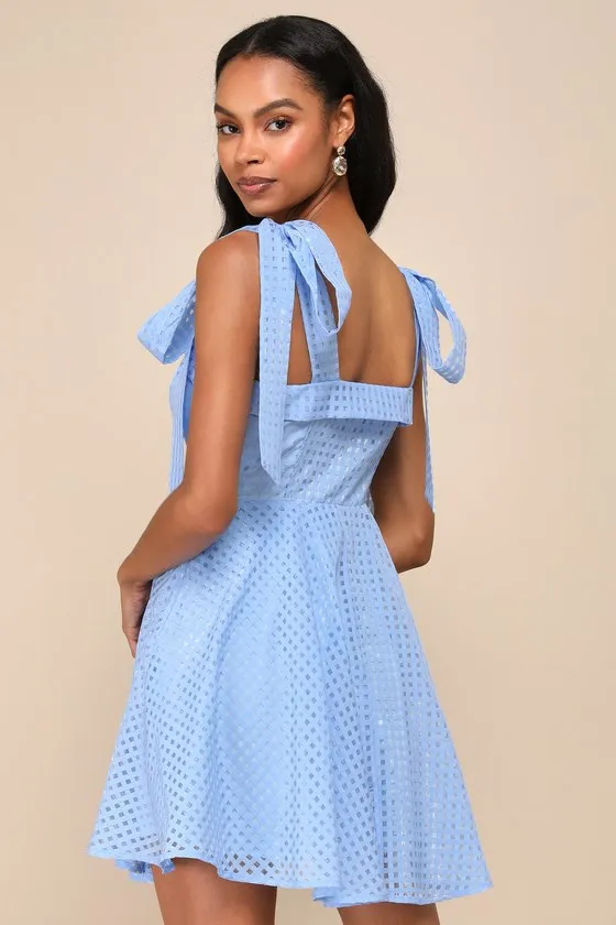 Forever Darling Blue Gingham Burnout Tie-Strap Mini Dress sold by Lulus product image thumbnail 2