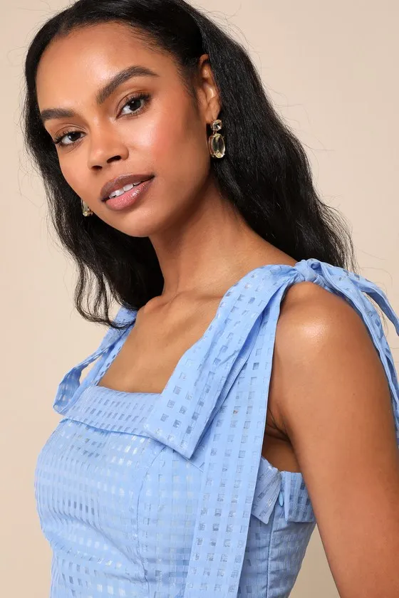 Forever Darling Blue Gingham Burnout Tie-Strap Mini Dress sold by Lulus product image thumbnail 4