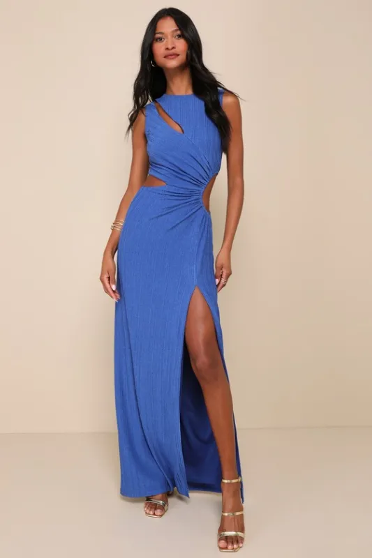 Upgraded Stunner Royal Blue Ribbed Cutout Sleeveless Maxi Dress sold by Lulus