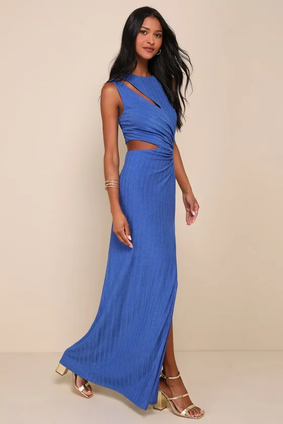 Upgraded Stunner Royal Blue Ribbed Cutout Sleeveless Maxi Dress sold by Lulus product image thumbnail 2