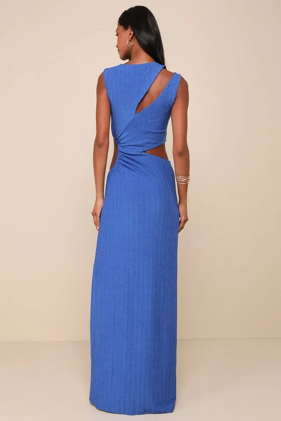 Upgraded Stunner Royal Blue Ribbed Cutout Sleeveless Maxi Dress sold by Lulus product image thumbnail 3