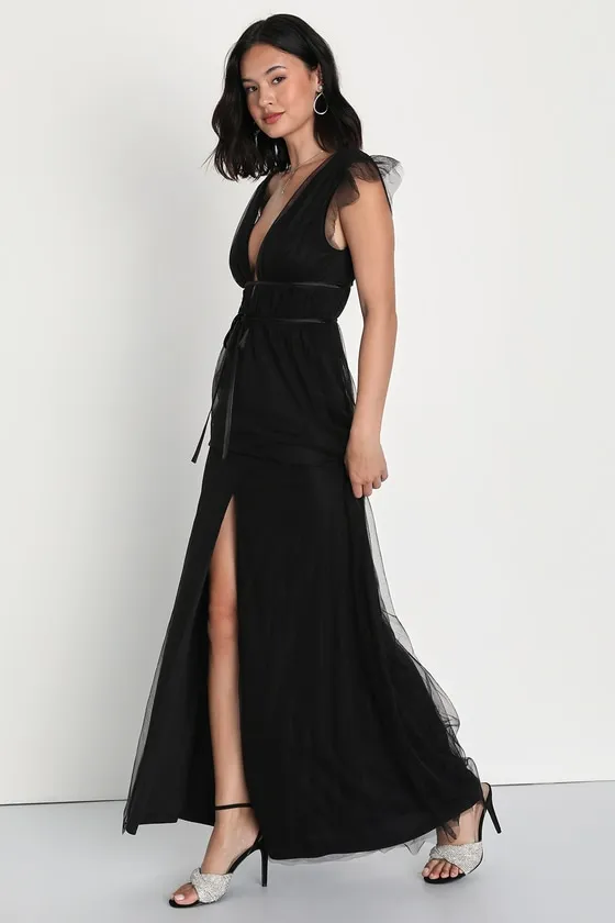 I'm All Yours Black Tulle Ruffled Maxi Dress sold by Lulus product image thumbnail 3