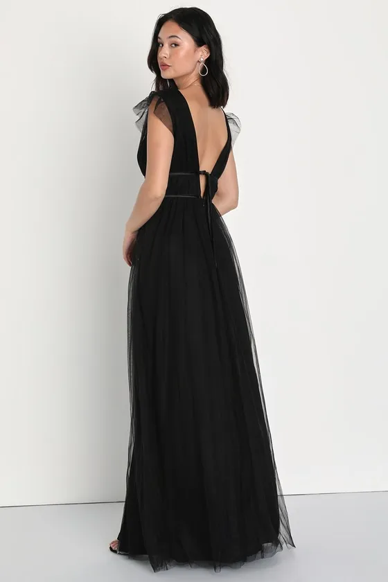 I'm All Yours Black Tulle Ruffled Maxi Dress sold by Lulus product image thumbnail 4
