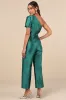 Divine Dream Emerald Satin One-Shoulder Culotte Jumpsuit sold by Lulus