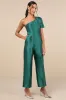 Divine Dream Emerald Satin One-Shoulder Culotte Jumpsuit sold by Lulus