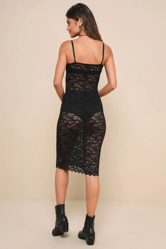 Simply Enticing Black Sheer Lace Sleeveless Midi Dress sold by Lulus product image thumbnail 2