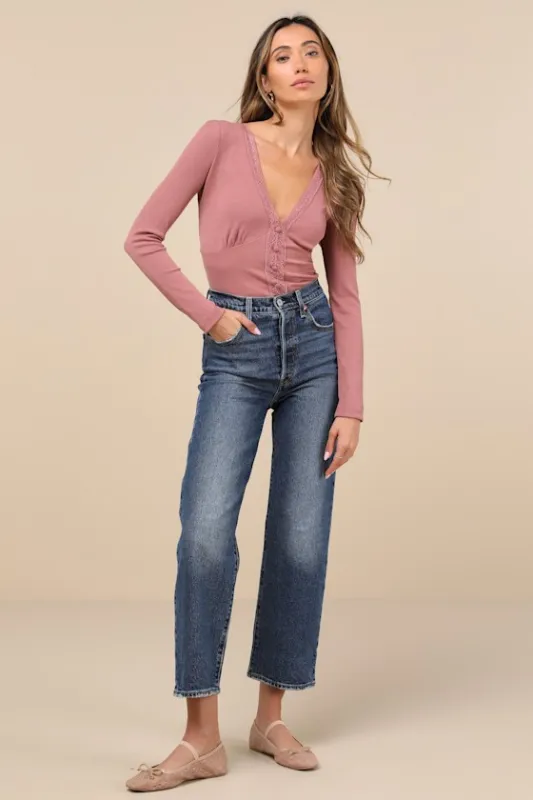 Ribcage Dark Wash Straight Ankle Denim Jeans sold by Lulus