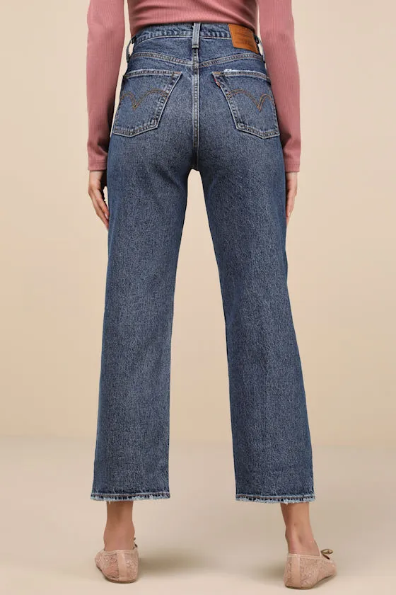 Ribcage Dark Wash Straight Ankle Denim Jeans sold by Lulus product image thumbnail 3