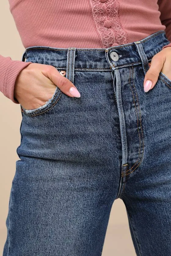 Ribcage Dark Wash Straight Ankle Denim Jeans sold by Lulus product image thumbnail 4